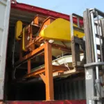 Almond hulling machine loaded for transportation