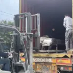 Hazelnuts shelling line being loaded for shipment