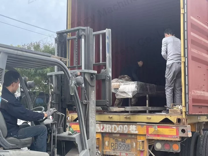 Hazelnuts shelling line being loaded for shipment